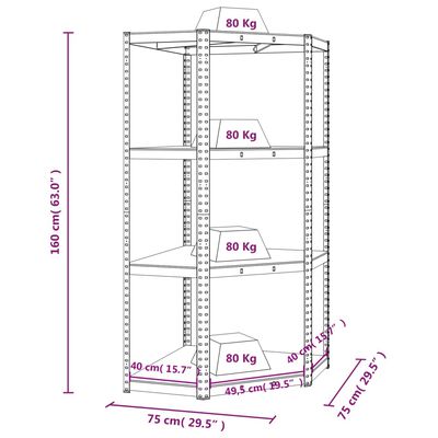vidaXL Kampinė lentyna, 4 aukštų, antracito, plienas ir mediena