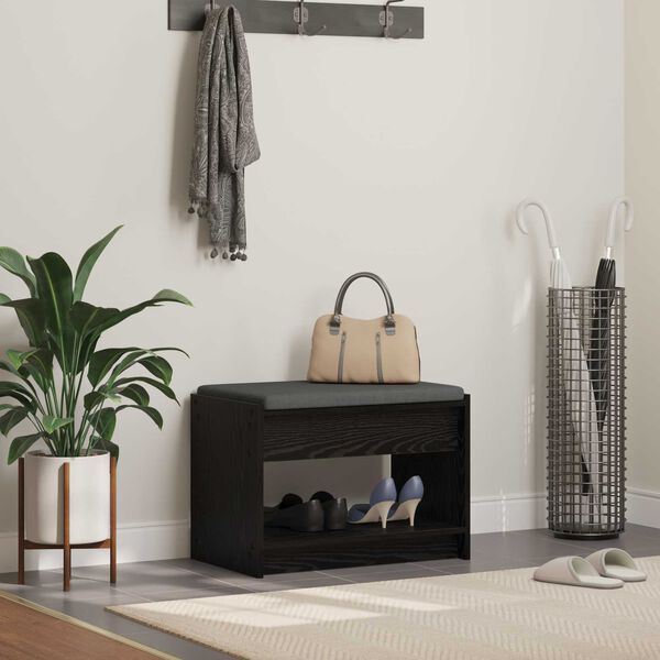 vidaXL Koridoriaus suolas su pagalve Juodas Ąžuolas 63 x 38 x 45 cm