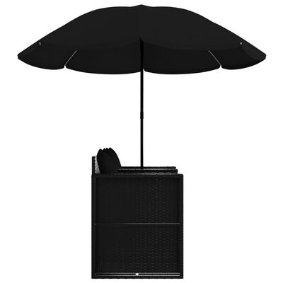 vidaXL Sodo gultas su skėčiu, juodos spalvos, poliratanas