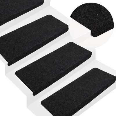 vidaXL Lipnūs laiptų kilimėliai, 15vnt., juodos spalvos, 65x24,5x3,5cm