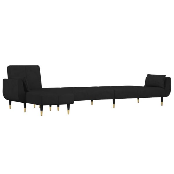 vidaXL L formos sofa-lova, juodos spalvos, 275x140x70cm, aksomas