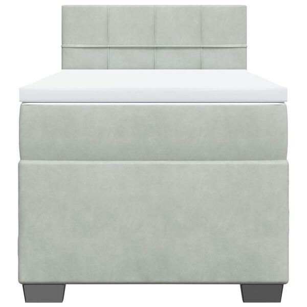 vidaXL Lova su spyruoklėmis ir čiužiniu, pilka, 100x200 cm, aksomas