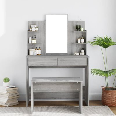 vidaXL Kosmetinis staliukas su veidrodžiu, pilkas ąžuolo, 96x40x142cm
