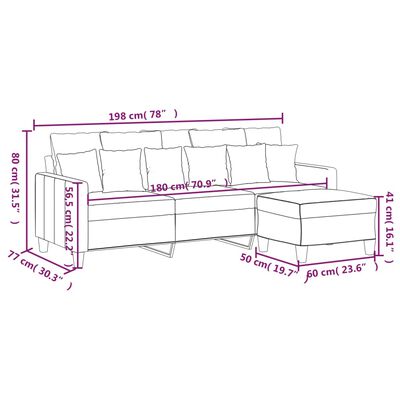 vidaXL Trivietė sofa su pakoja, tamsiai pilkos spalvos, 180cm, audinys