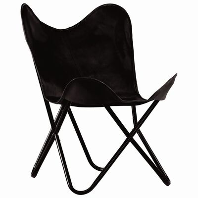 vidaXL Išskleidžiama kėdė, juoda, tikra oda, vaikams
