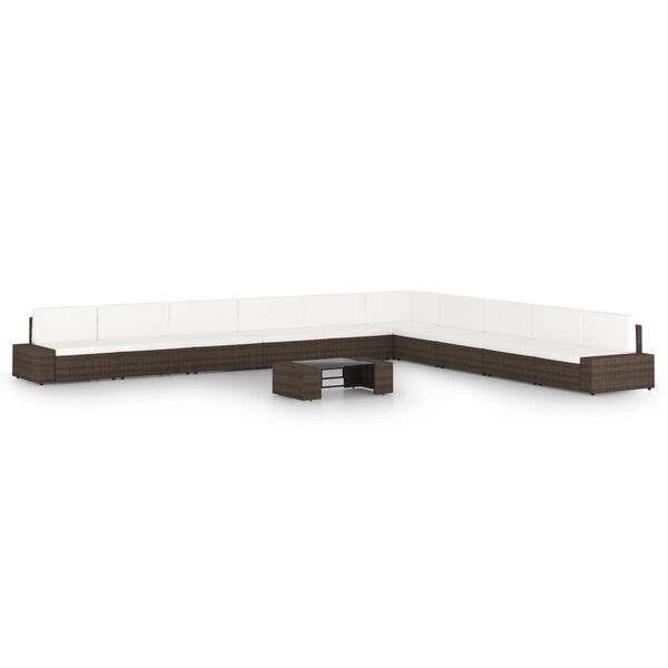 vidaXL Sodo komplektas su pagalvėlėmis, 11 dalių, rudas, poliratanas