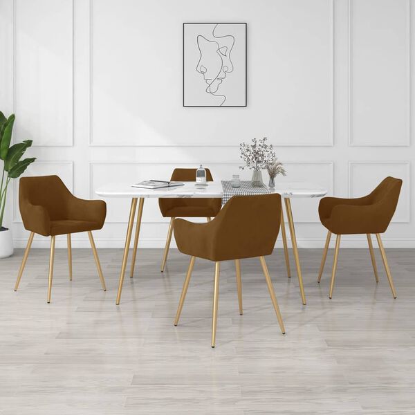 vidaXL Valgomojo kėdės, 4vnt., rudos spalvos, aksomas