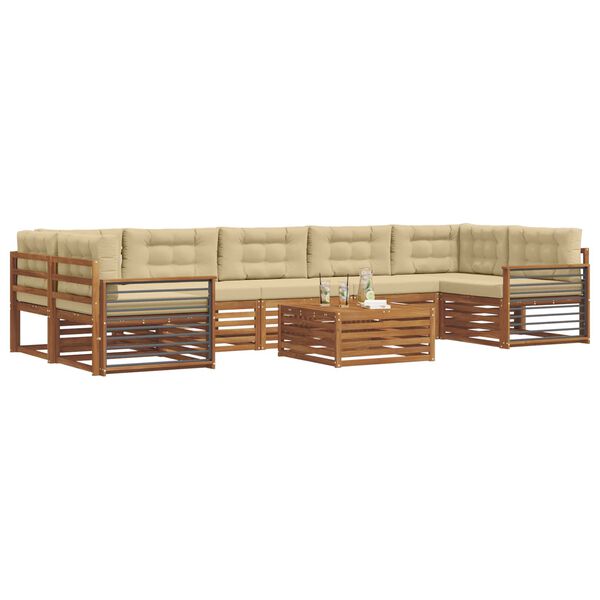 vidaXL Lauko sofos komplektas su pagalve 8 pcs Natūralus ir bežinis