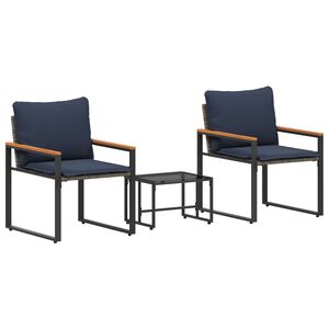 vidaXL Baldų komplektai 3 pcs Pilka ir tamsiai mėlyna Ratanas