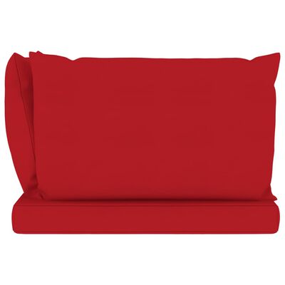 vidaXL Trivietė sodo sofa iš palečių su raudonomis pagalvėlėmis, pušis