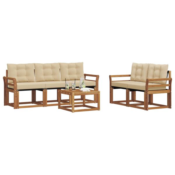 vidaXL Lauko sofos komplektas su pagalve 6 pcs Natūralus ir bežinis