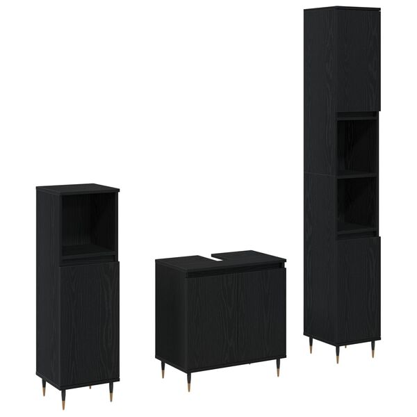 vidaXL Vonios baldų komplektas 3 pcs Juodas ąžuolas 30 x 30 x 190 cm