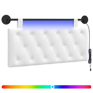 vidaXL Pakabinamas lovos galvūgalis Su LED &scaron;viesa Balta Audinys