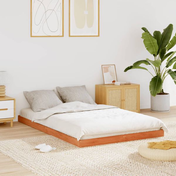 vidaXL Lovos rėmas, va&scaron;ko rudas, 140x200cm, pu&scaron;ies medienos masyvas