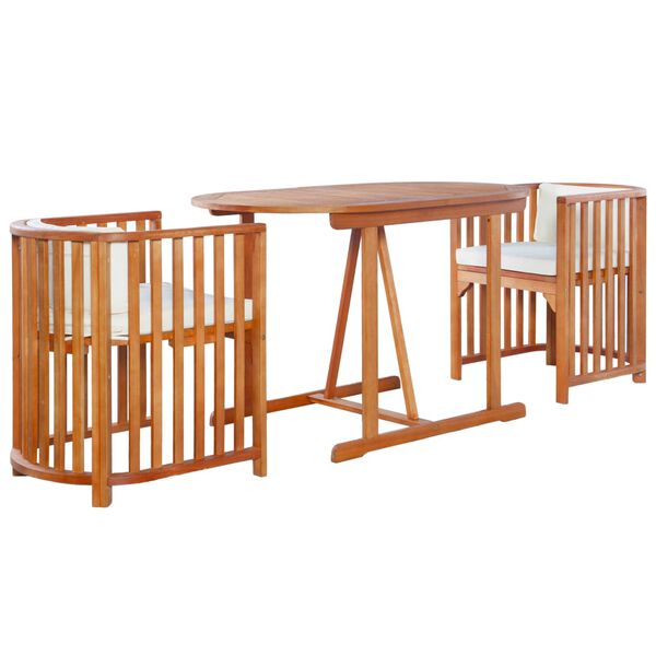 vidaXL Bistro baldų komplektas su pagalv., 3d., eukalipto med. masyv.