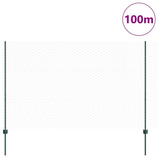 vidaXL Tvora su stulpais Žalia 1,6 x 100 m Plienas ir PVC