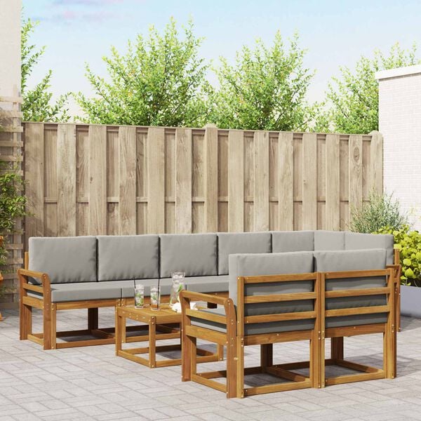 vidaXL Lauko sofos komplektas 9 pcs Natūrali ir &scaron;viesiai pilka