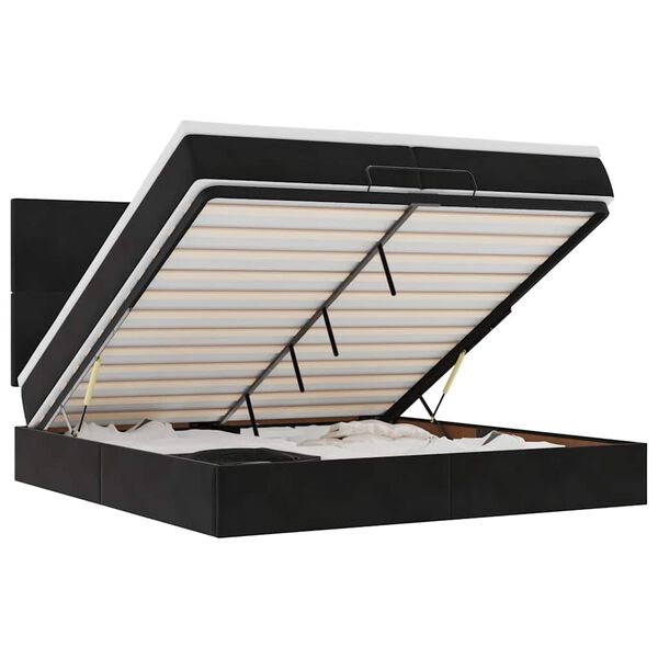 vidaXL Osmanų lovos rėmas su čiužiniais, juodas, 200x200cm, aksomas