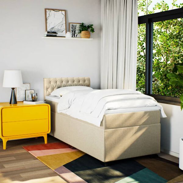 vidaXL Lova su spyruoklėmis ir čiužiniu, kreminė, 90x200 cm, audinys