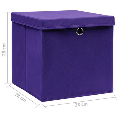 vidaXL Daiktadėžės su dangčiais, 4vnt., violetinės spalvos, 28x28x28cm