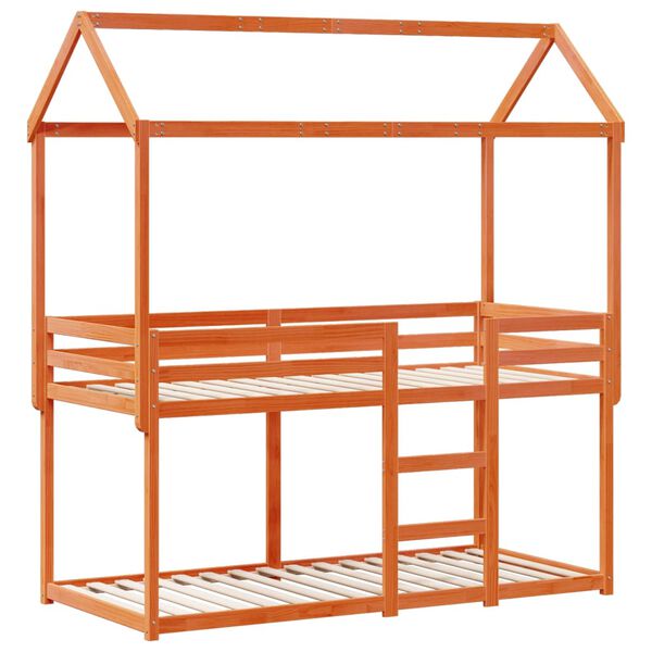 vidaXL Vaikiška lova su stogeliu, vaško ruda, 90x190cm, pušies masyvas