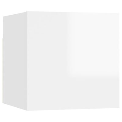 vidaXL Sieninė televizoriaus spintelė, balta, 30,5x30x30cm, blizgi