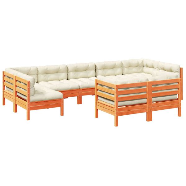 vidaXL Sodo sofos komplektas su pagalvėlėmis, 9 dalių, vaško, pušis