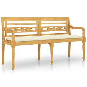 vidaXL Batavia suoliukas su kremine pagalvėle, 150cm, tikmedis