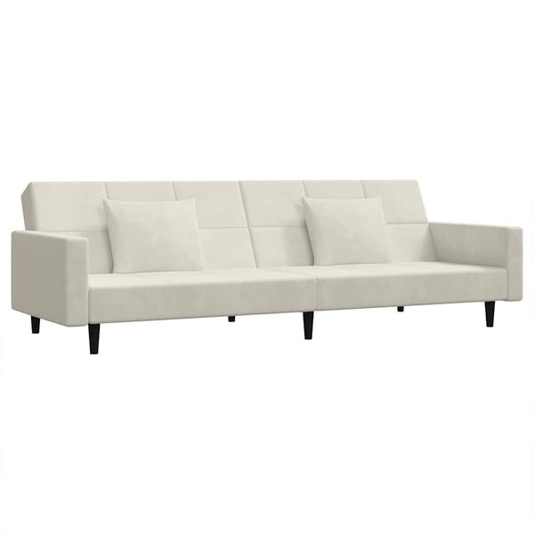 vidaXL Dvivietė sofa-lova su dvejomis pagalvėmis, kreminė, aksomas