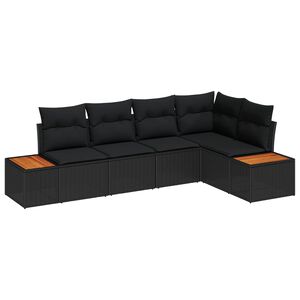 vidaXL Sodo Sofų Rinkinys su pagalve 5 pcs Juoda Poli ratanas