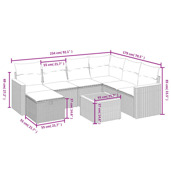 vidaXL Sofos komplektas su pagalvėlėmis, 8 dalių, juodas, poliratanas