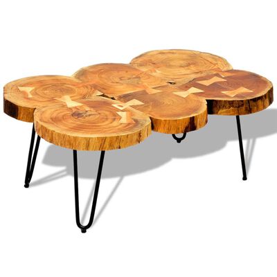 vidaXL Kavos staliukas, 35 cm, 6 kamienai, masyvi akacijos med.