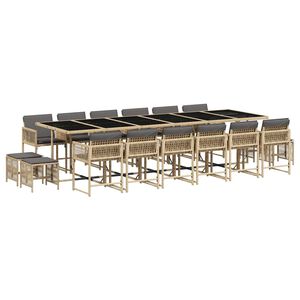 vidaXL Sodo komplektas su pagalvėlėmis, 17 dalių, smėlio, poliratanas