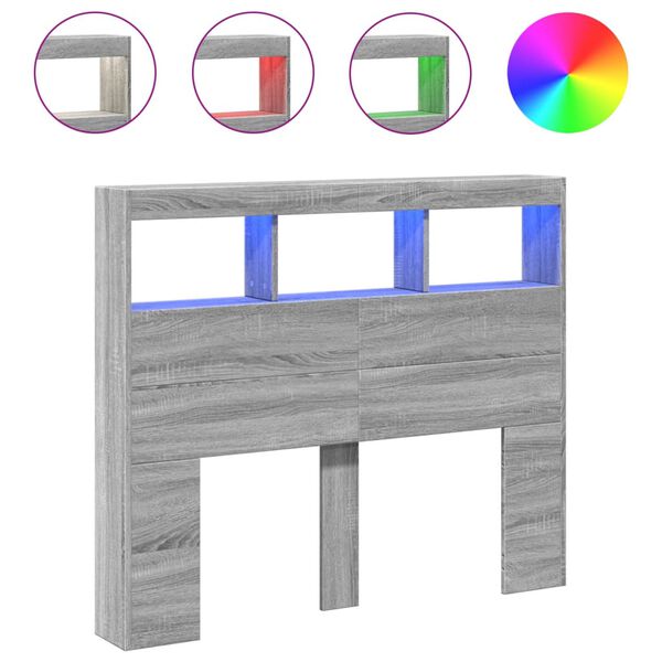 vidaXL Galvūgalis-spintelė su LED, pilkos ąžuolo spalvos, 120x17x102cm