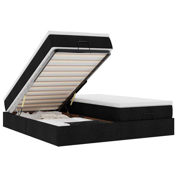 vidaXL Osmanų lovos rėmas su čiužiniais, juodas, 160x200cm, audinys