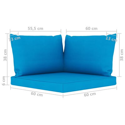 vidaXL Dvivietė sodo sofa iš palečių su mėlynomis pagalvėlėmis, pušis