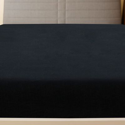 vidaXL Trikotažinė paklodė su guma, juoda, 90x200cm, medvilnė