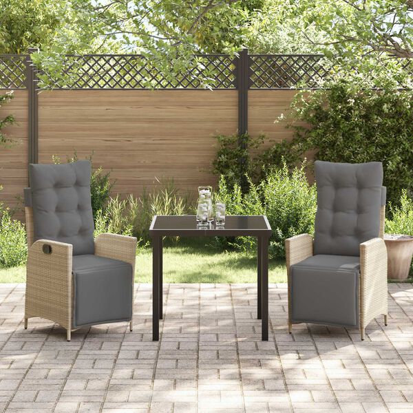 vidaXL Sodo valgomojo komplektas su pagalve 3 pcs Smėlio poliratanas