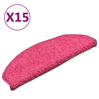 vidaXL Laiptų kilimėliai, 15vnt., rožinės spalvos, 65x21x4cm