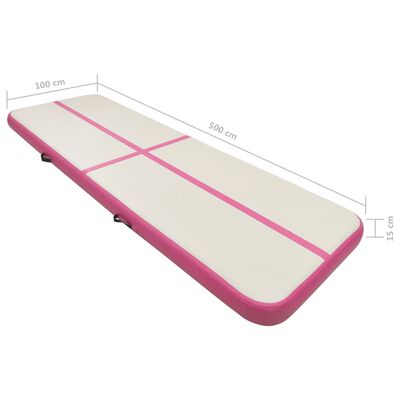 vidaXL Pripučiamas gimnastikos kilimėlis, rožinis, 500x100x15cm, PVC