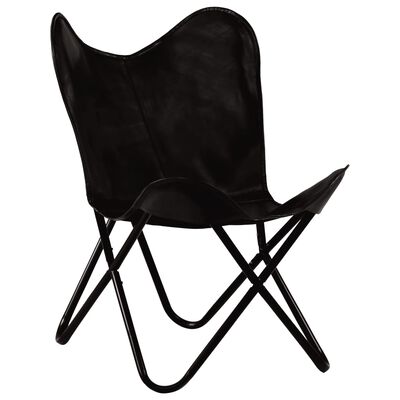 vidaXL Išskleidžiama kėdė, juoda, tikra oda, vaikams