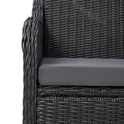 vidaXL Sodo bistro komplektas su pagalvėmis, 3 dalių, juodas, ratanas