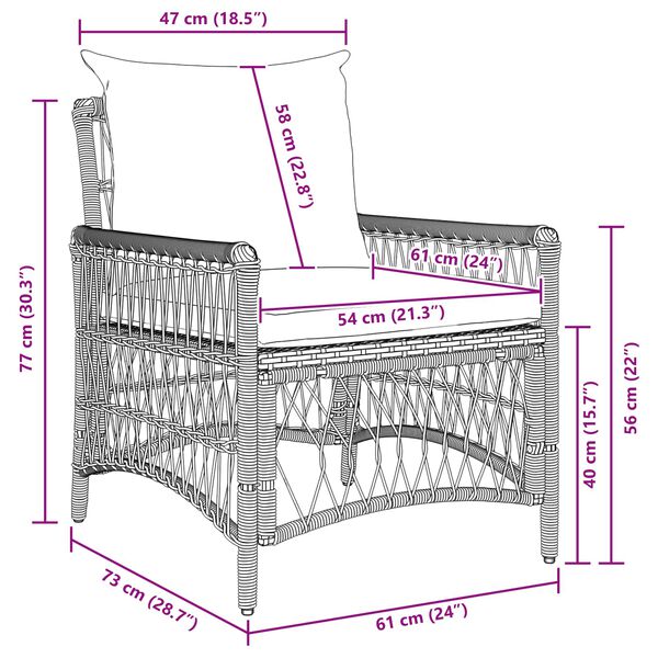 vidaXL Sodo Kėdė Juoda 60 x 70 x 78cm poliratanas