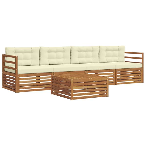 vidaXL Lauko sofos komplektas su pagalve 5 pcs Natūralus ir grietinėlė