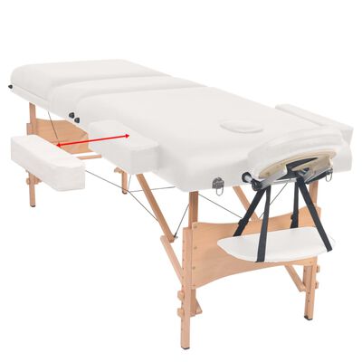 vidaXL Sulankstomo masažo stalo ir taburetės rinkinys, baltas, 3 zonų