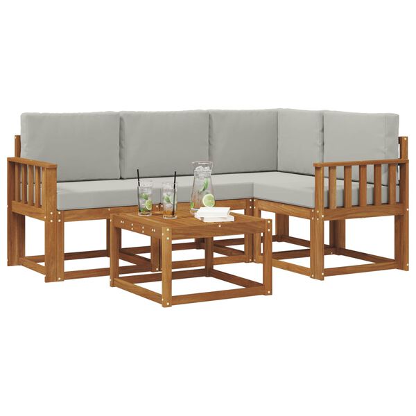 vidaXL Lauko sofos komplektas 5 pcs Natūrali ir &scaron;viesiai pilka