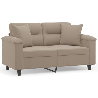 vidaXL Dvivietė sofa su pagalvėmis, taupe, 120cm, mikropluošto audinys