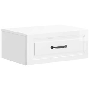 vidaXL Sieninis naktinis staliukas Itin blizgi balta 49 x 34,5 x 20 cm