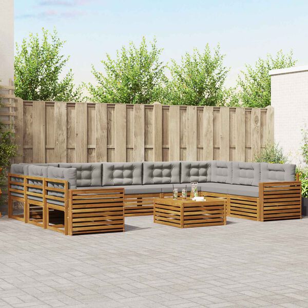 vidaXL Lauko sofos komplektas 10 pcs Natūrali ir &scaron;viesiai pilka