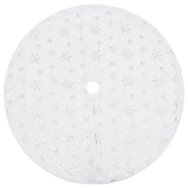 vidaXL Prabangus Kalėdų eglutės sijonas, baltas, 150 cm, dirbtinis kailis